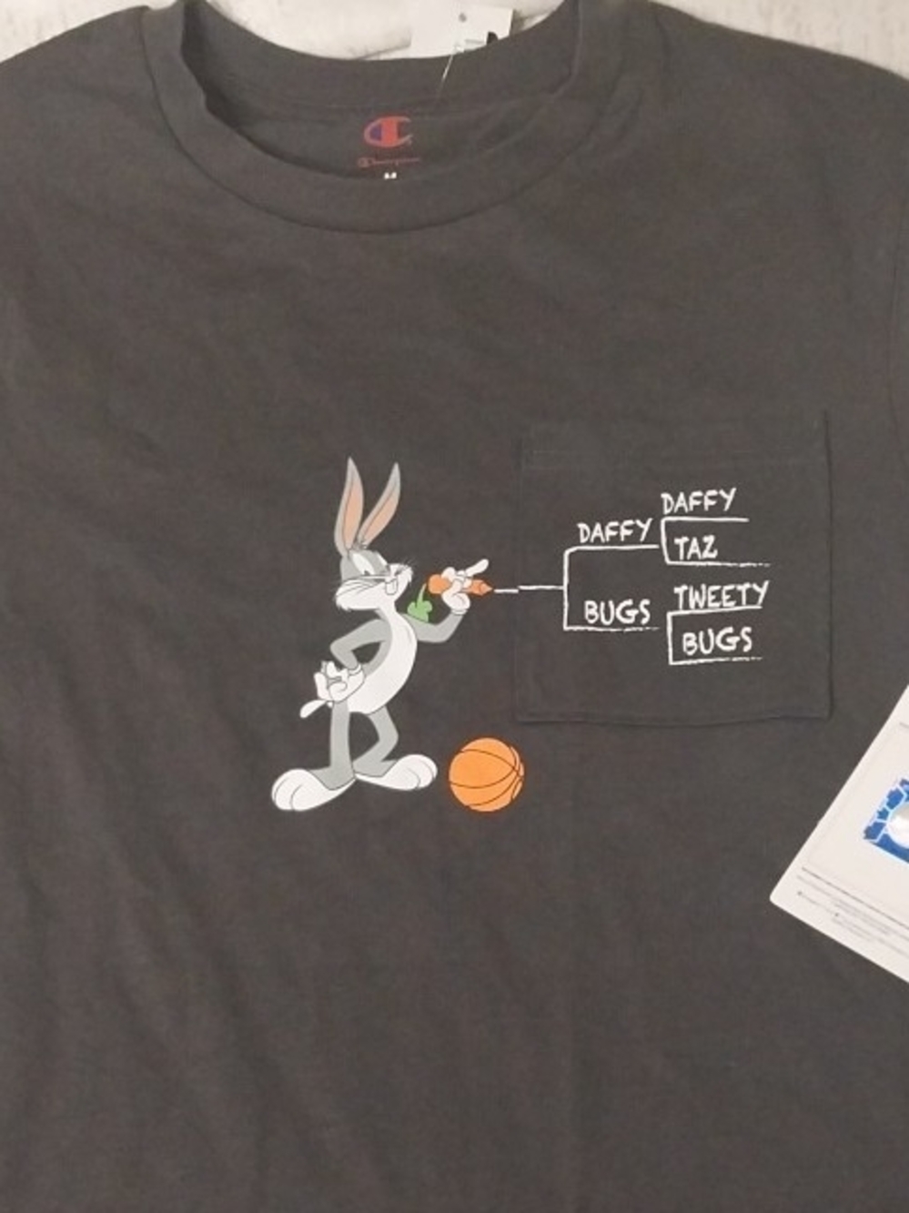 Champion Mens M Charcoal Gray Bugs Bunny Pocket Tee Space Jam
